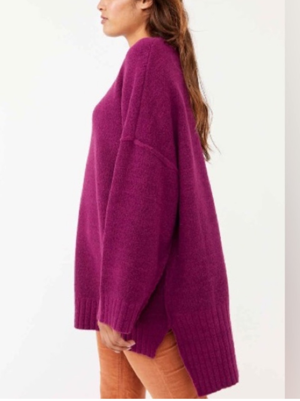 Free People Peaches Slouchy Oversized XS Tunic Sweater Chunky Knit Crewneck Plum - Picture 10 of 16